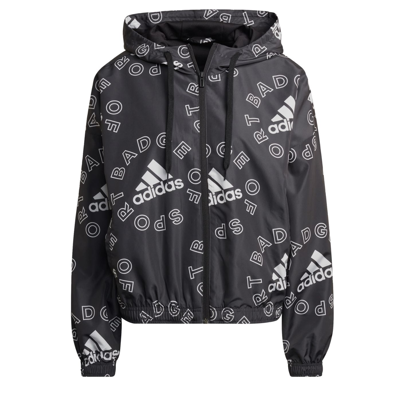 adidas Essentials Logo Allover Print Windjack Dames Zwart - Voetbalshop.be