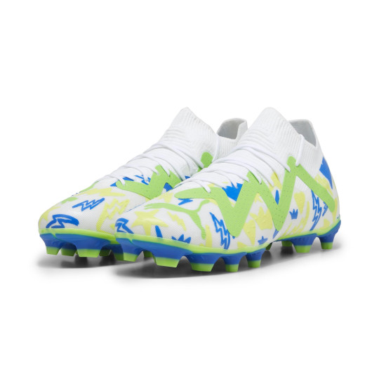 PUMA Future Match Neymar Jr. Gras / Kunstgras Voetbalschoenen (MG) Wit Blauw Geel Groen