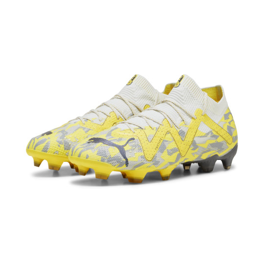 PUMA Future Ultimate Gazon Naturel Gazon Artificiel Chaussures de Foot (MG) Blanc Jaune Noir