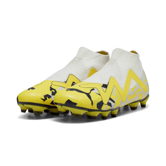 PUMA Future Match+ Sans Lacets Gazon Naturel Gazon Artificiel Chaussures de Foot (MG) Blanc Jaune Noir