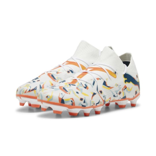 PUMA Future 7 Match Neymar Jr. Gazon Naturel Artificiel Chaussures de Foot (MG) Blanc Orange Multicolore