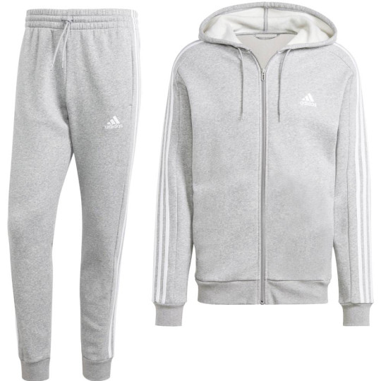 adidas Essentials Fleece Survêtement de Jogging Full-Zip Gris Blanc