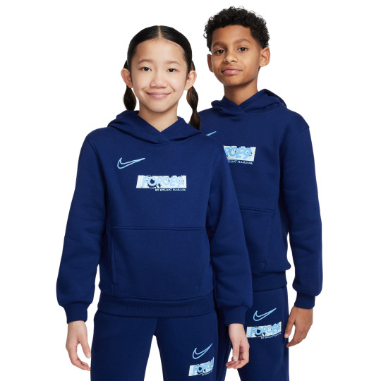 Nike Erling Haaland Club Fleece Hoodie Kids Donkerblauw Lichtblauw