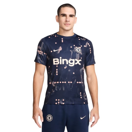 Nike Chelsea Pre-Match Maillot d'Entraînement 2024-2025 Bleu Foncé Rose Clair Doré