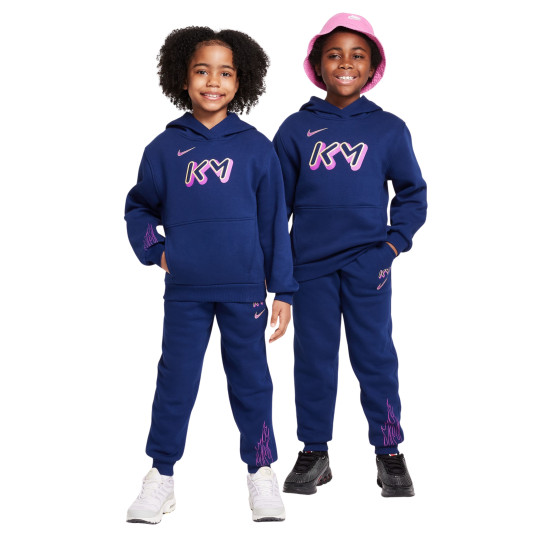 Nike Kylian Mbappé Club Fleece Joggingpak Hooded 2025-2026 Kids Donkerblauw Paars Goud