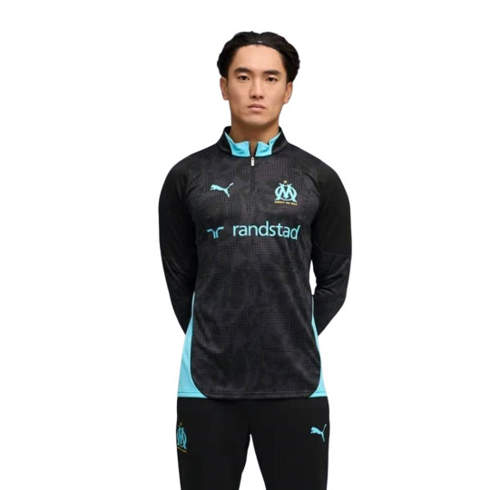 PUMA Olympique Marseille Trainingstrui 1/4-Zip 2025-2026 Zwart Lichtblauw