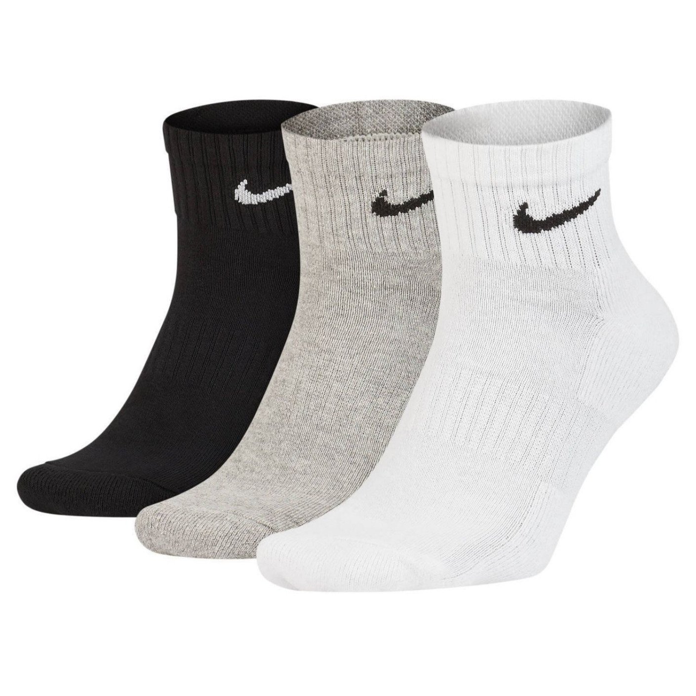 Nike Everyday Cushioned Sportsokken Halfhoog 3 Pack Zwart Grijs Wit