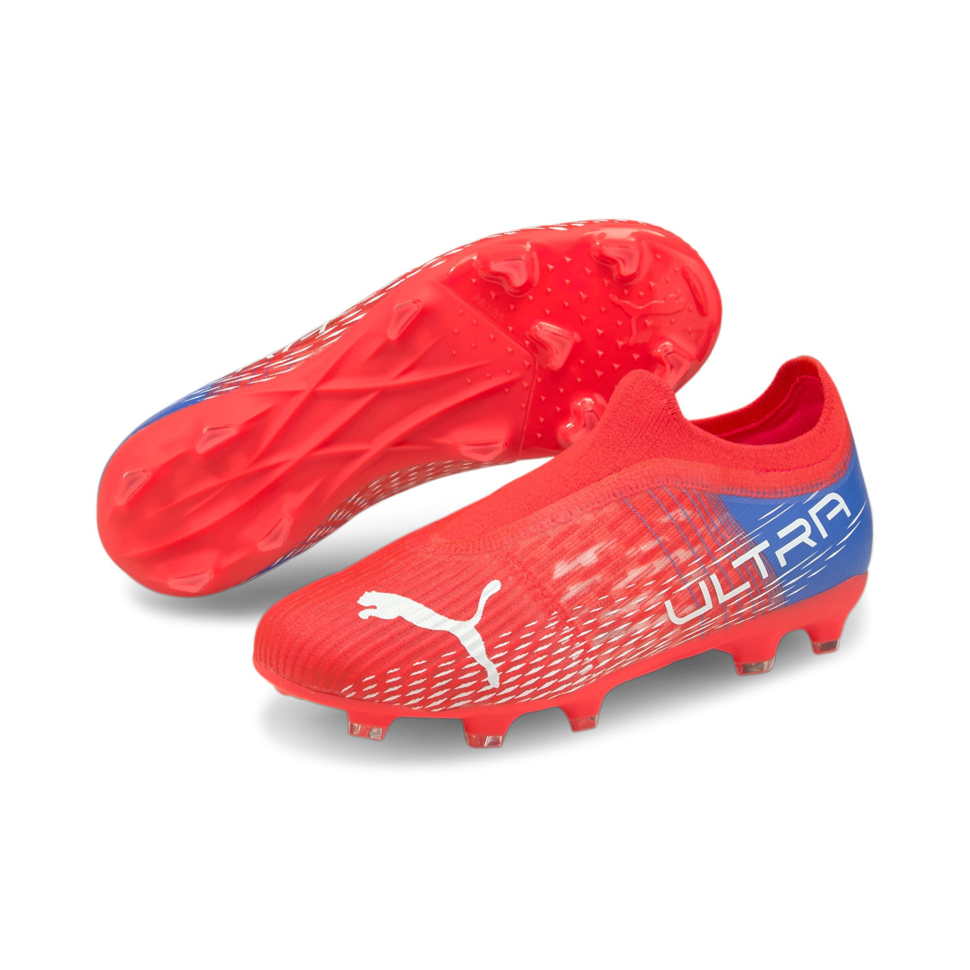 PUMA Ultra 3.3 Gazon Naturel Gazon Artificiel Chaussures de Foot LL (MG) Enfants Rouge Blanc
