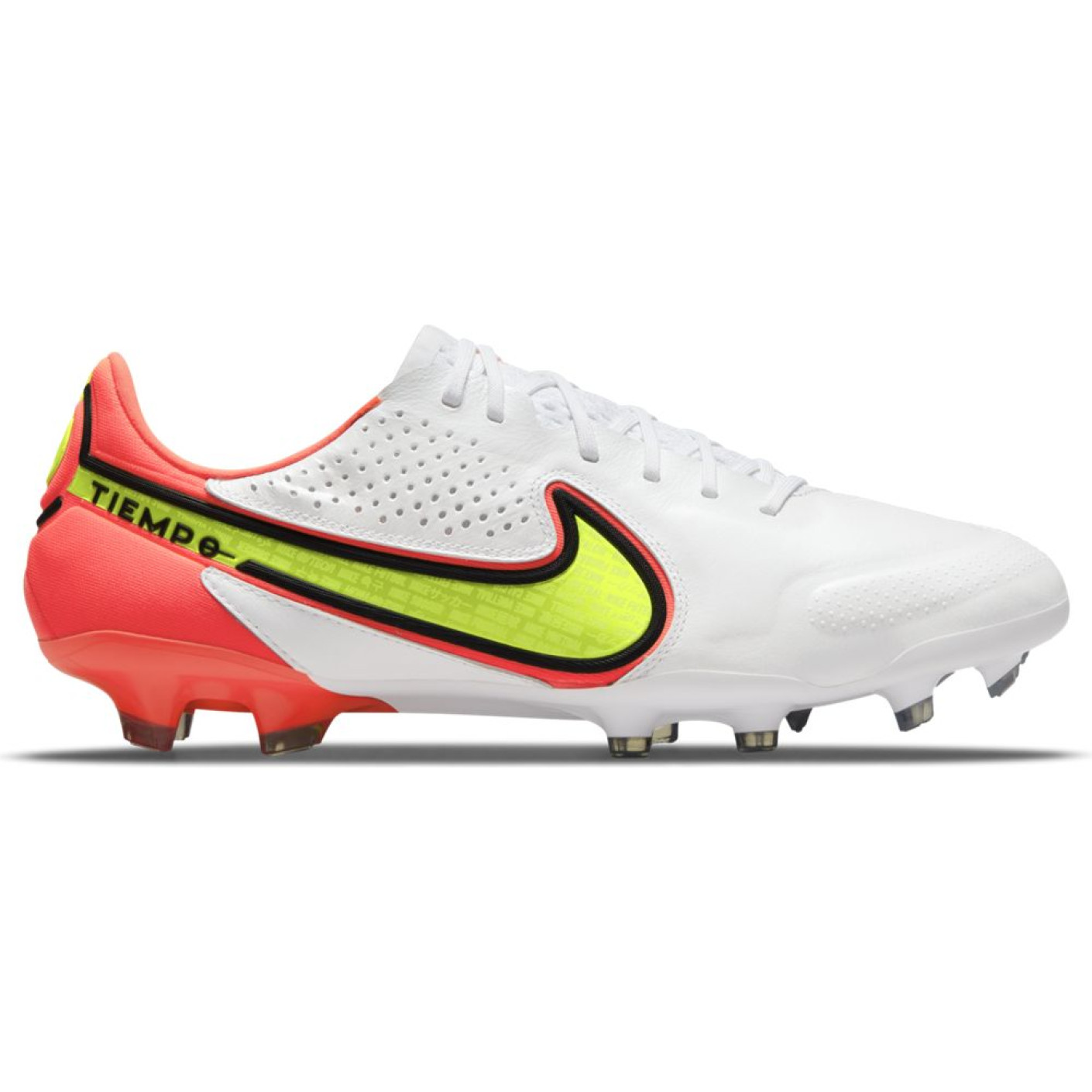 Nike Tiempo Legend 9 Elite Terrain sec Chaussures de Foot (FG) Blanc Jaune Rouge