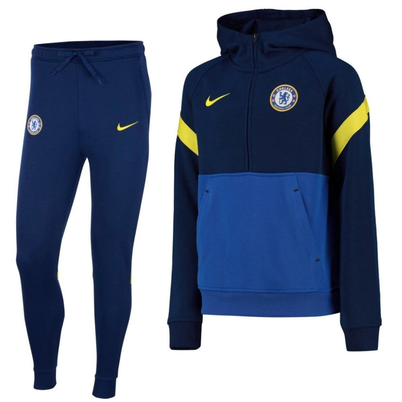 Nike Chelsea Travel Fleece Trainingspak 2021-2022 Kids Blauw Geel