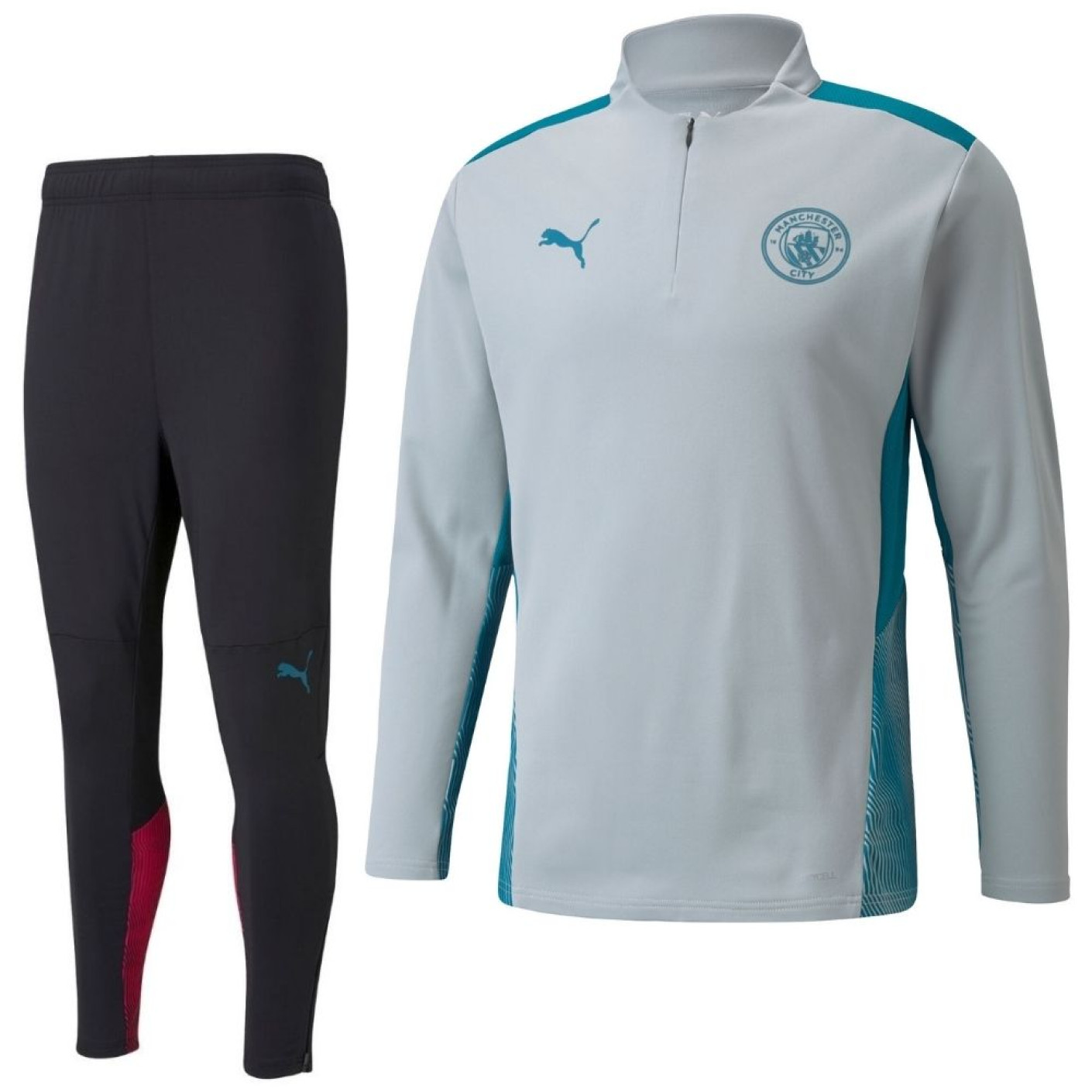PUMA Manchester City 1 4 Zip Survetement 2021 2022 Gris Bleu Voetbalshop.be
