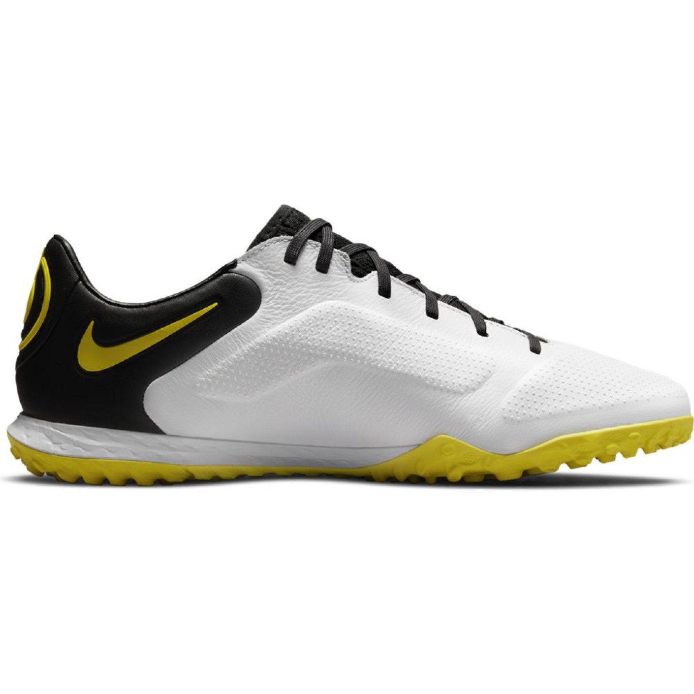 Nike Tiempo Legend 9 Pro React Turf Chaussures de Foot TF Blanc Gris Fonce Noir Jaune Voetbalshop.be