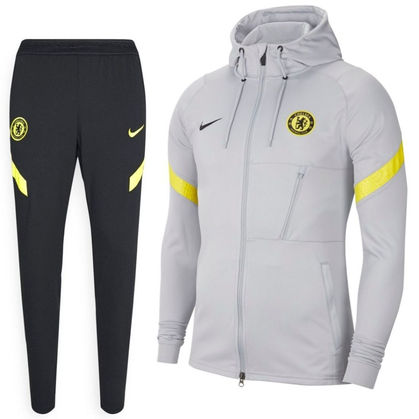 Nike Chelsea Strike Hooded Trainingspak 2021-2022 Grijs Zwart Geel