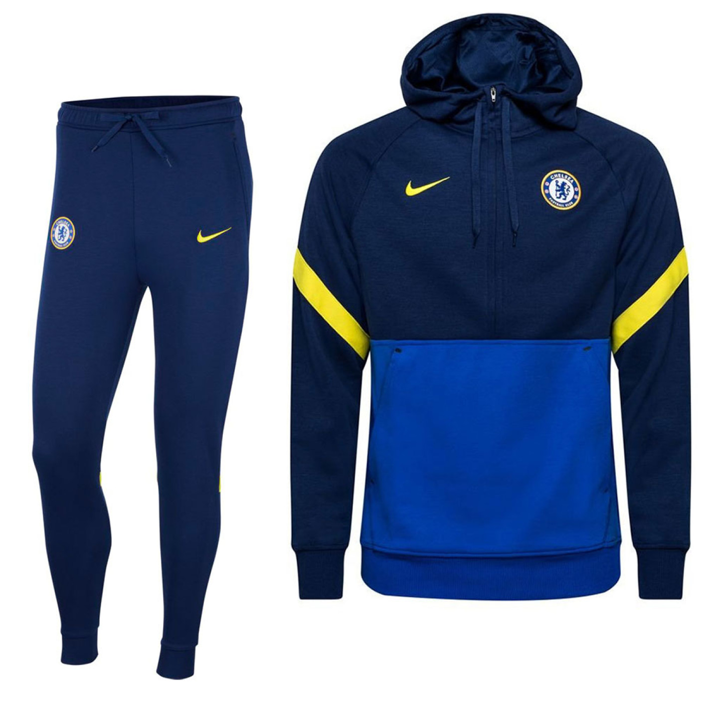 Nike Chelsea Travel Fleece Trainingspak 2021-2022 Blauw Geel