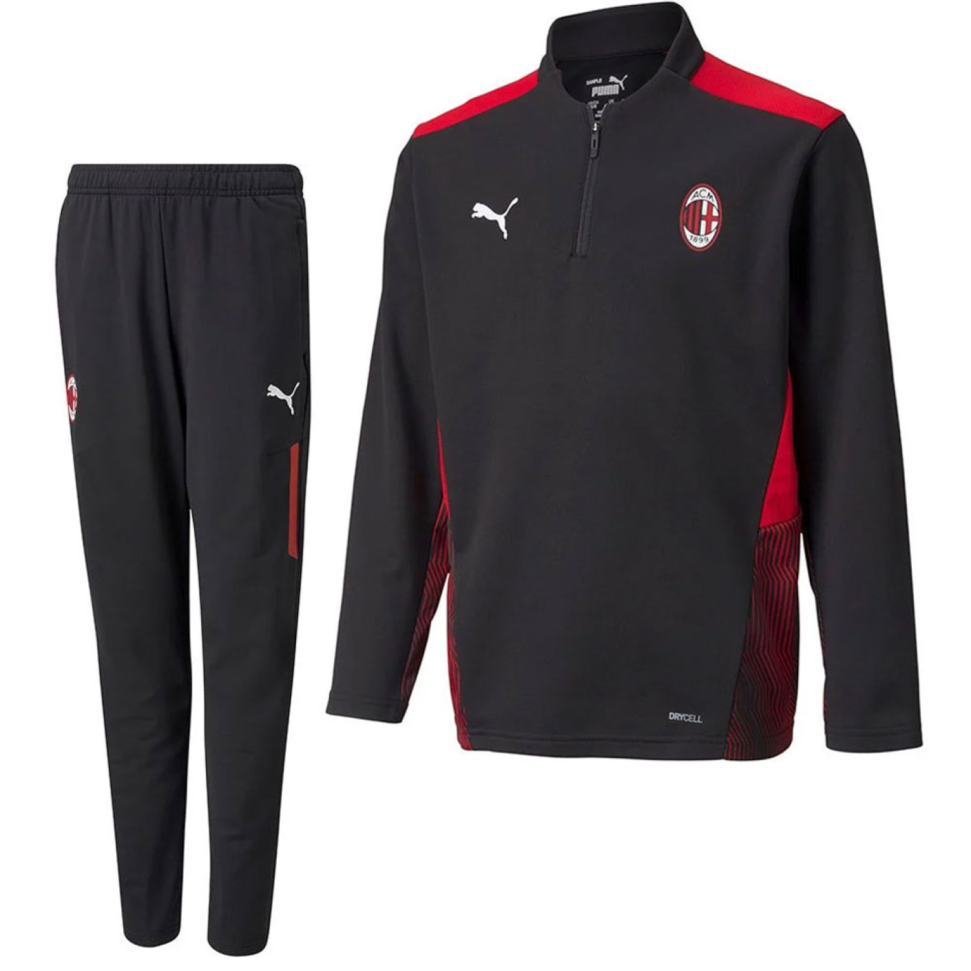 PUMA AC Milan 1/4 Zip Survêtement 2021-2022 Enfants Noir Rouge