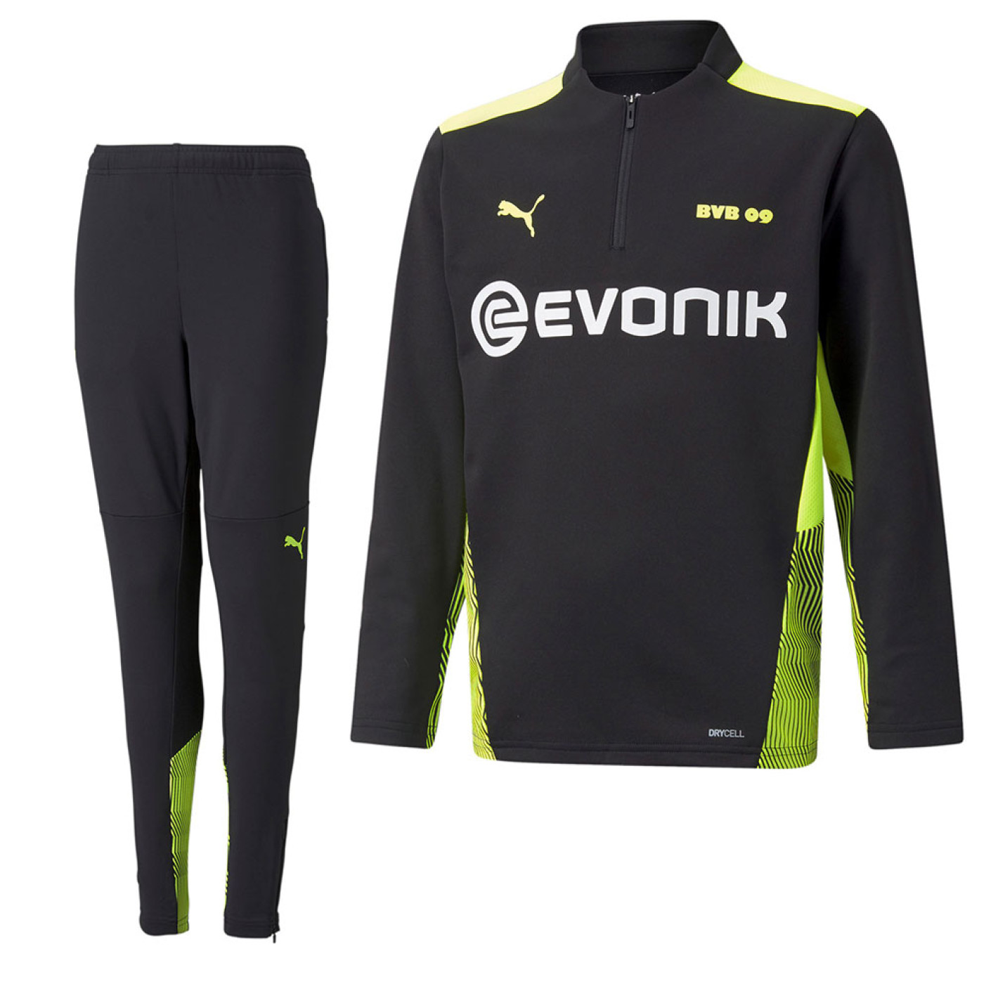 PUMA Borussia Dortmund 1/4 Zip Survêtement 2021-2022 Enfants Noir Jaune