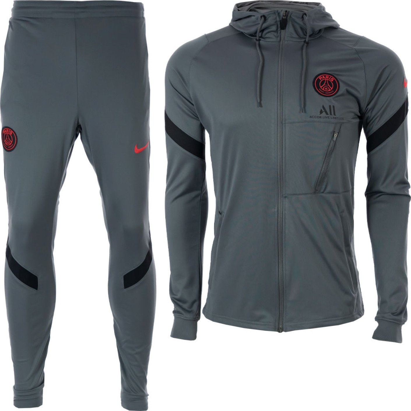 Nike Paris Saint Germain Strike Hoodie Survêtement 2021-2022 Gris Foncé Noir Rouge