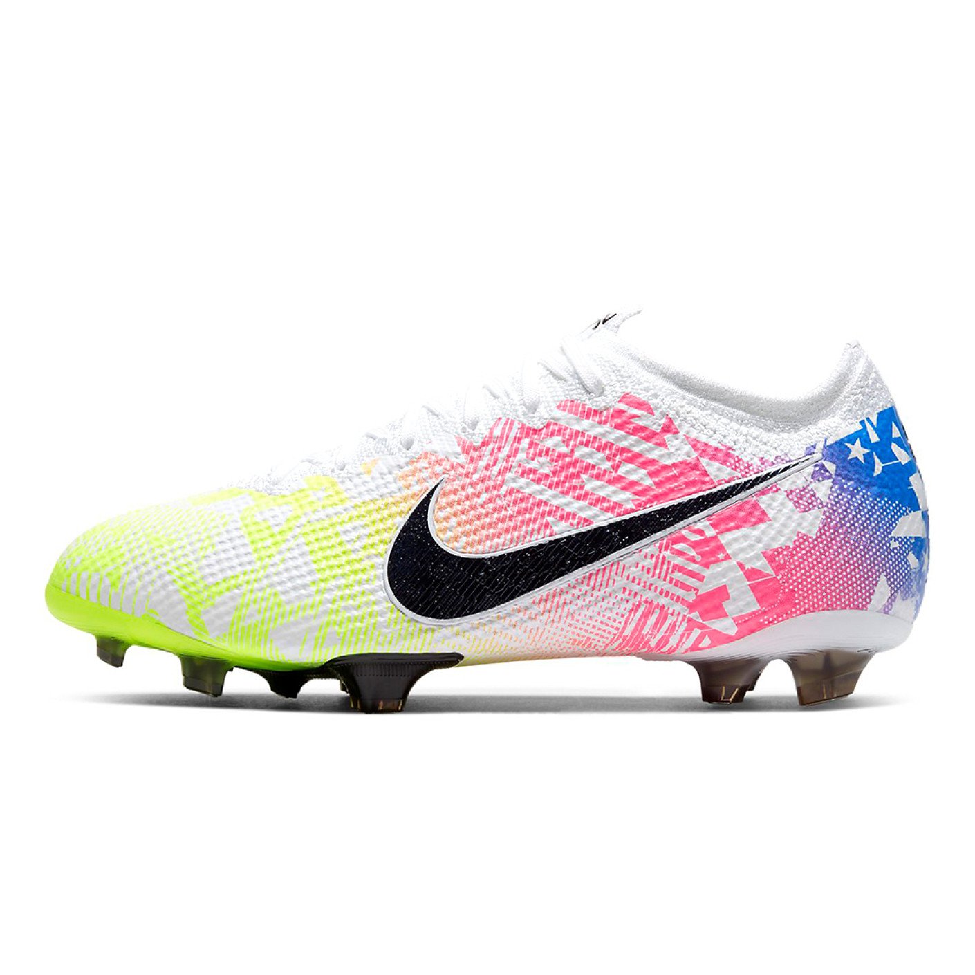 Nike Mercurial Vapor 13 Elite JR Gras Voetbalschoenen (FG) Kids Wit Blauw Volt - Voetbalshop.be