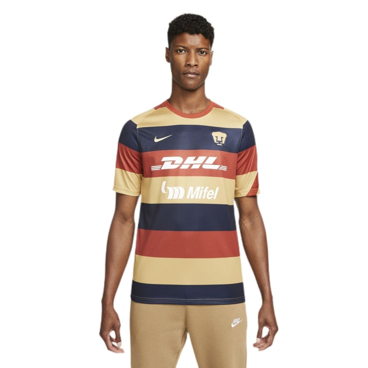 Nike Pumas UNAM Pre Match Maillot d Entrainement 2021 2022 Orange Bleu Fonce Or Voetbalshop.be