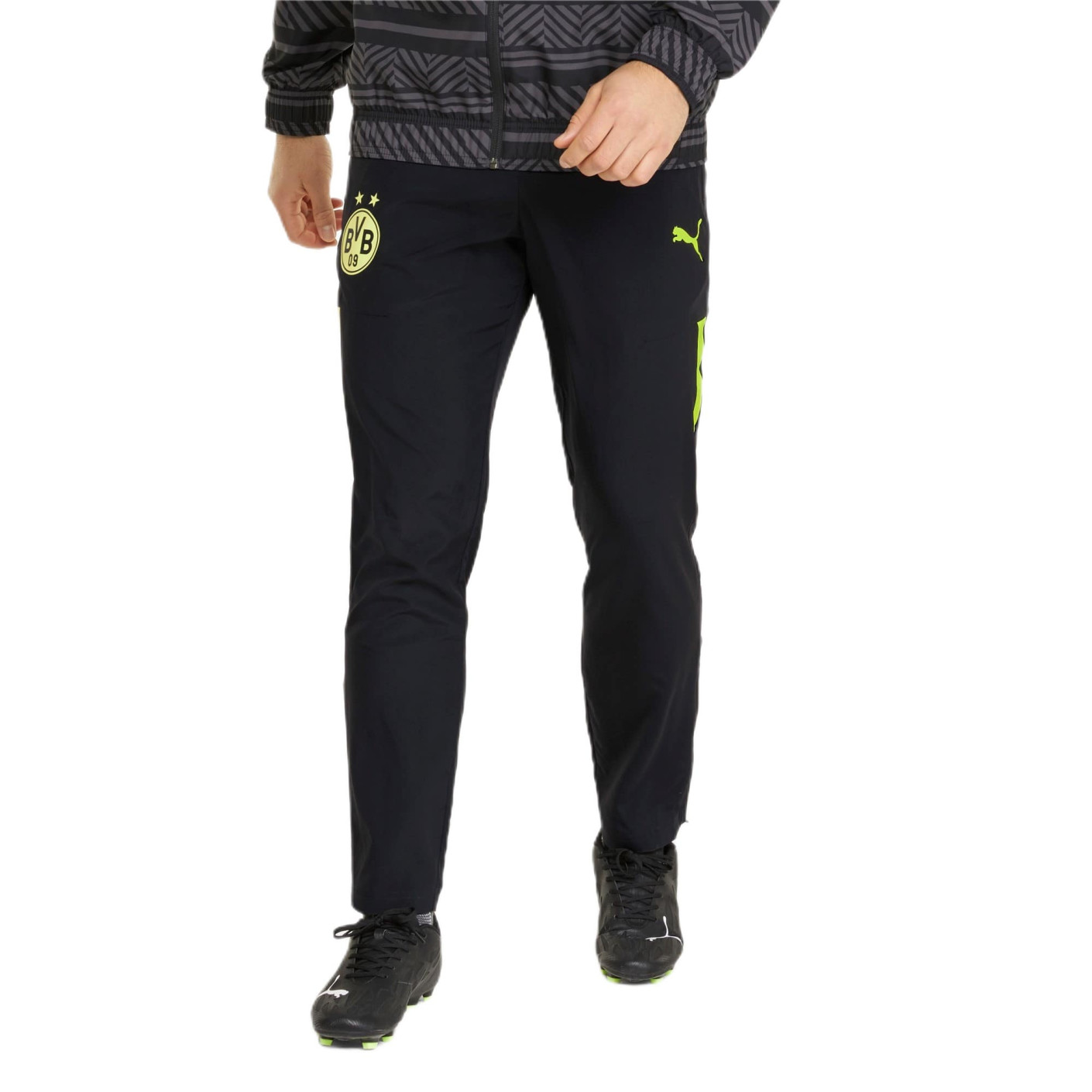 PUMA Borussia Dortmund Pre Match Woven Pantalon d Entrainement Noir Jaune Voetbalshop.be