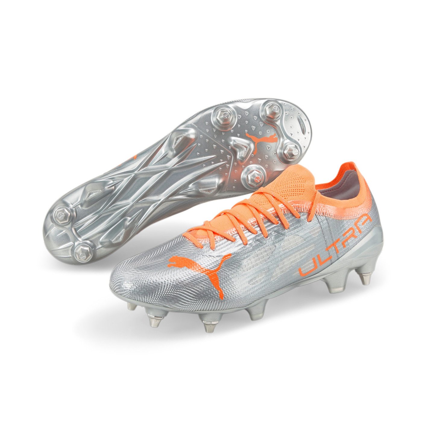 PUMA Ultra 1.4 Crampons Vissés Chaussures de Foot (MxSG) Argent Orange