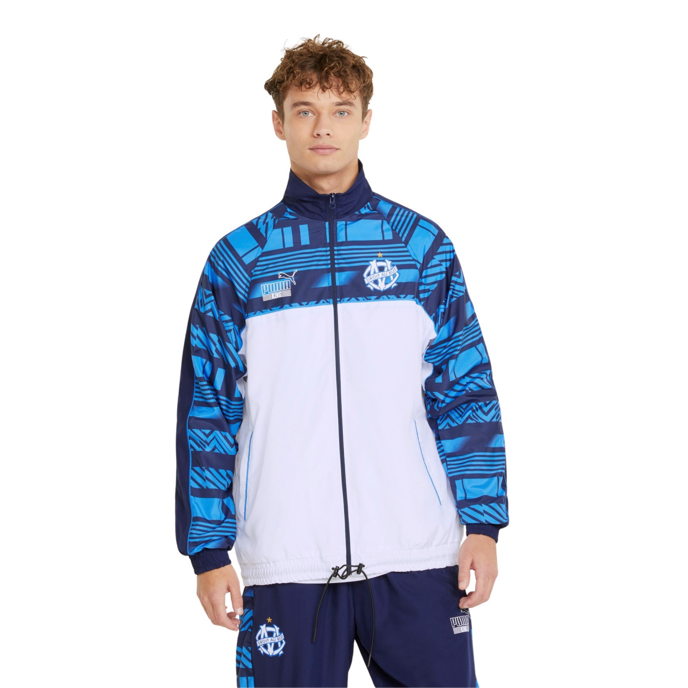 PUMA Olympique Marseille FtblHeritage Veste d'Entraînement 2021-2022 Blanc Bleu Foncé