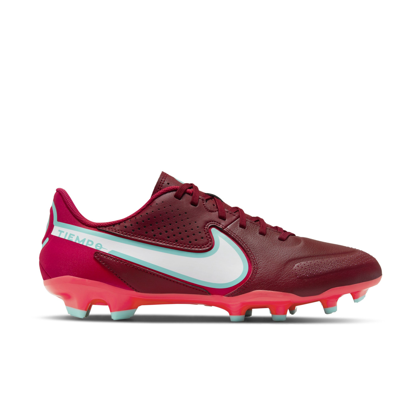 Nike Tiempo Legend 9 Academy Gras / Kunstgras Voetbalschoenen (MG) Bordeauxrood Wit Turquoise Oranje