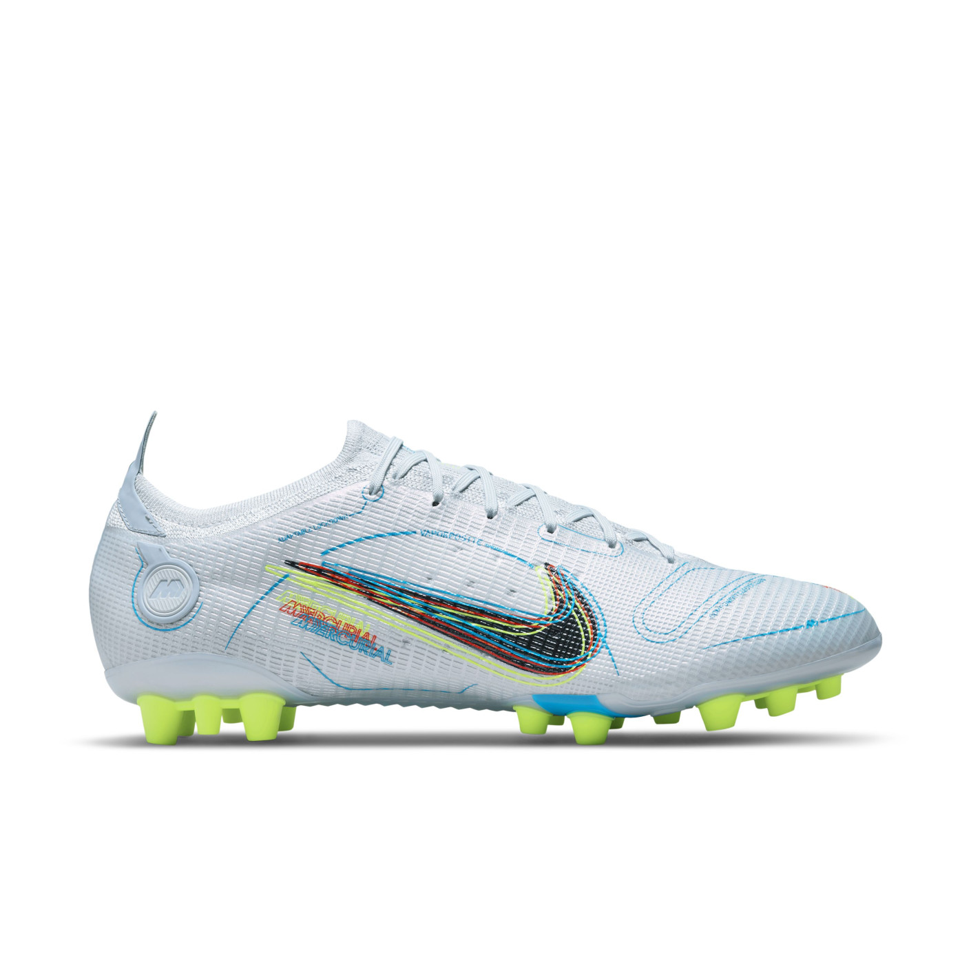 Nike Mercurial Vapor 14 Elite Pro Gazon Artificiel Chaussures de Foot (AG) Gris Bleu Clair Jaune