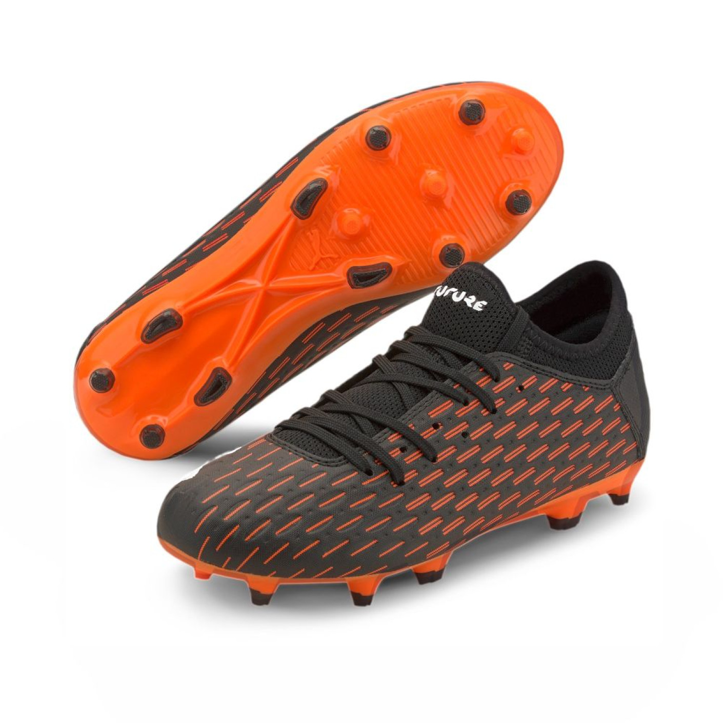 Puma Future 6.4 Chaussures de foot en gazon synthétique pour enfant Noir/blanc/orange
