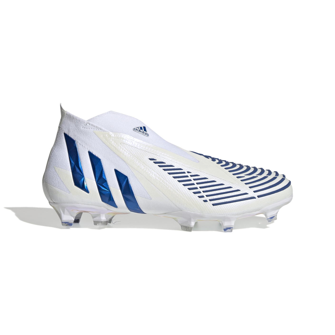 adidas Predator Edge+ Gazon Naturel Chaussures de Foot (FG) Blanc Bleu Blanc