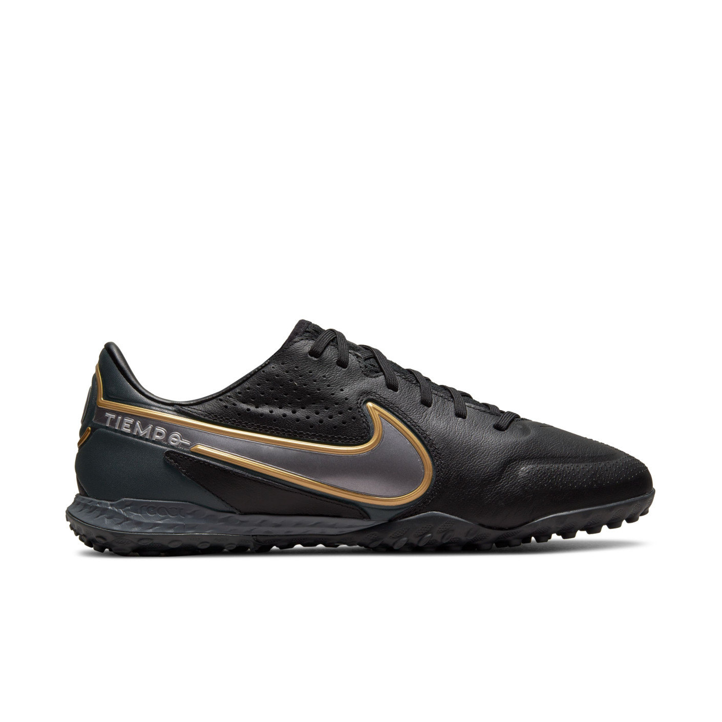 Nike Tiempo Legend 9 Pro React Turf Chaussures de football (TF) Noir Gris Foncé Or