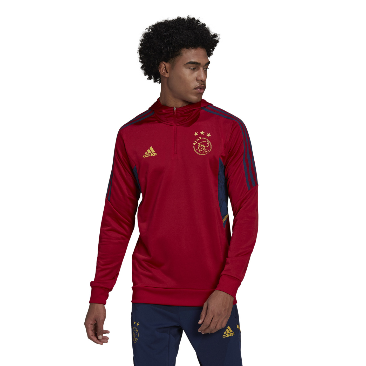 adidas Ajax Track Hoodie Sweat à Capuche 2022-2023 Rouge Foncé Bleu Foncé Doré