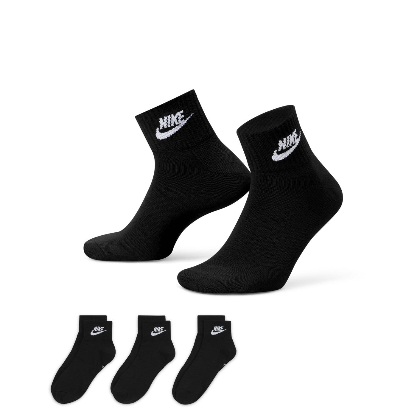 Nike Sportswear Everyday Essential Chaussettes de Sport Courtes 3-Pack Noir Blanc