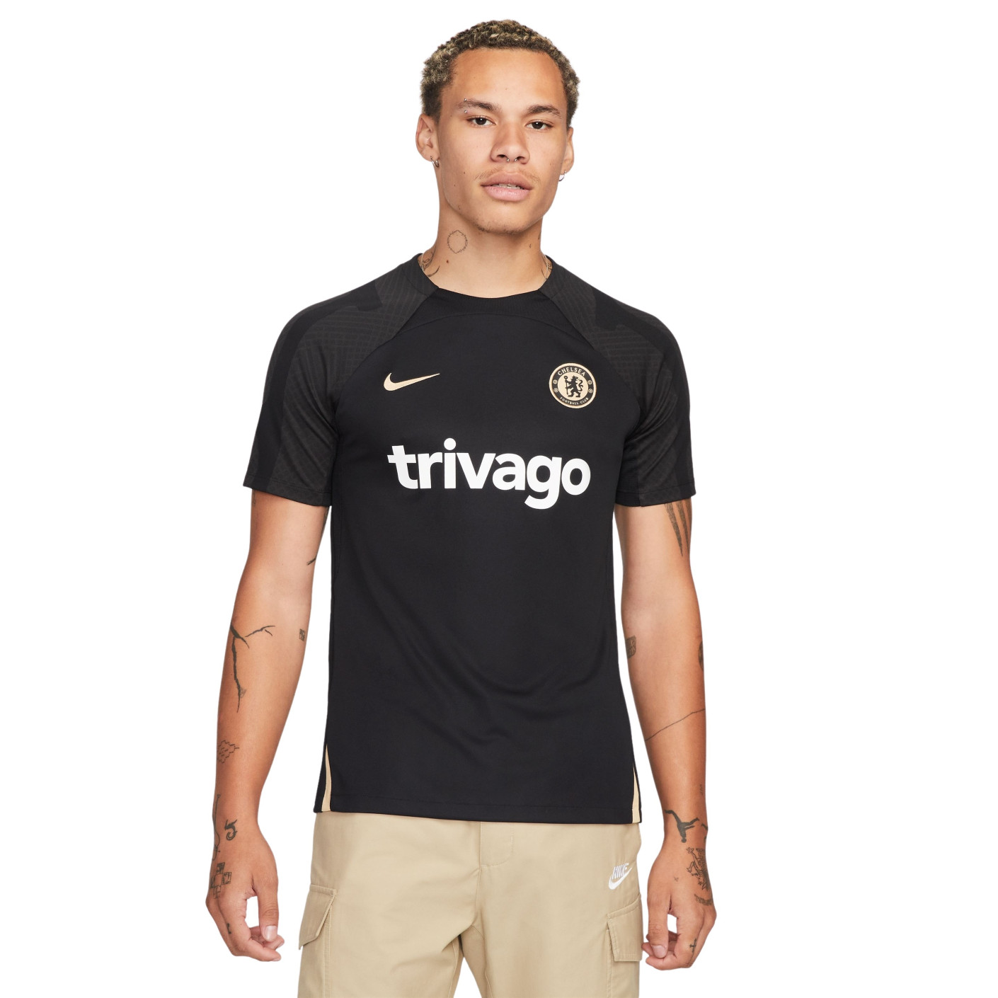 Nike Chelsea Strike Trainingsshirt 2022-2023 Zwart Beige