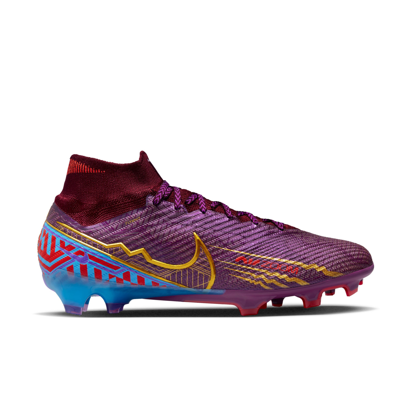 Nike Zoom Mercurial Superfly 9 Elite KM Gras Voetbalschoenen FG Paars Bordeauxrood Goud Voetbalshop.be