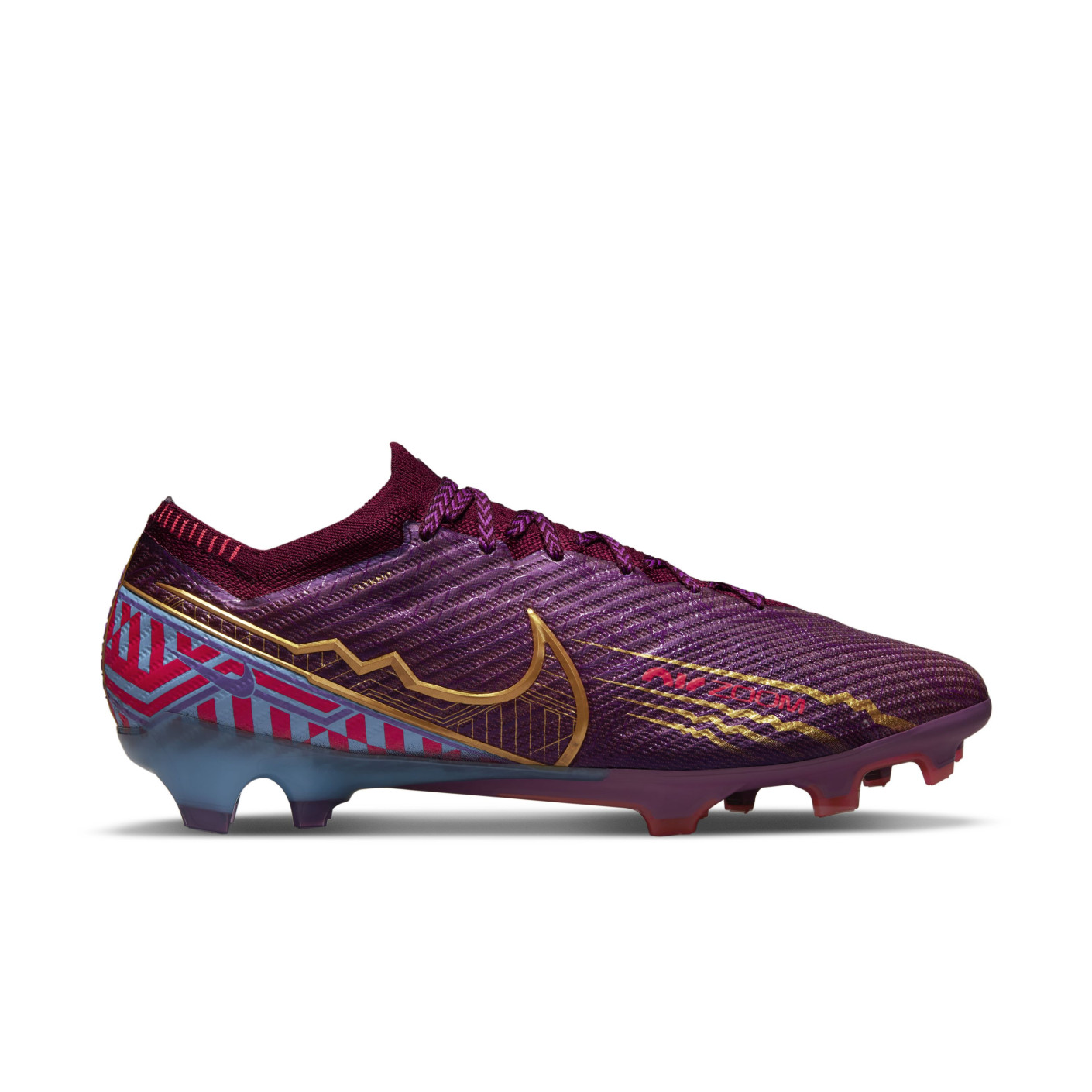 Nike Zoom Mercurial Vapor 15 Elite KM Gazon Naturel Chaussures de Foot (FG) Mauve Bordeaux Or