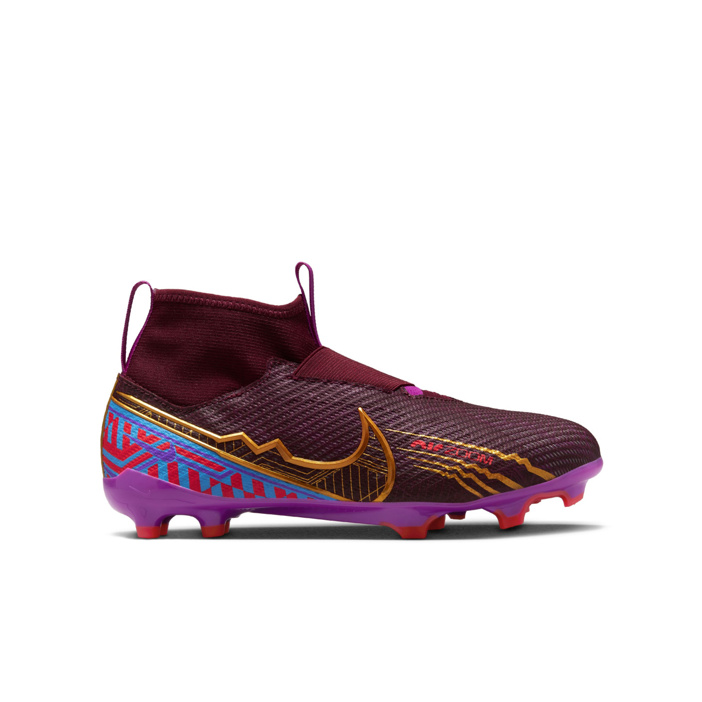 Nike Zoom Mercurial Superfly 9 Pro KM Gazon Naturel Chaussures de Foot (FG) Enfants Bordeaux Or