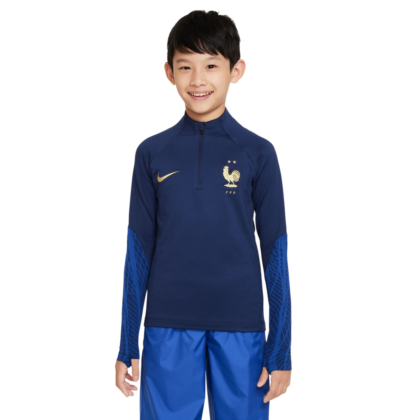 Nike Frankrijk Strike Trainingstrui 2022-2024 Kids Donkerblauw Goud