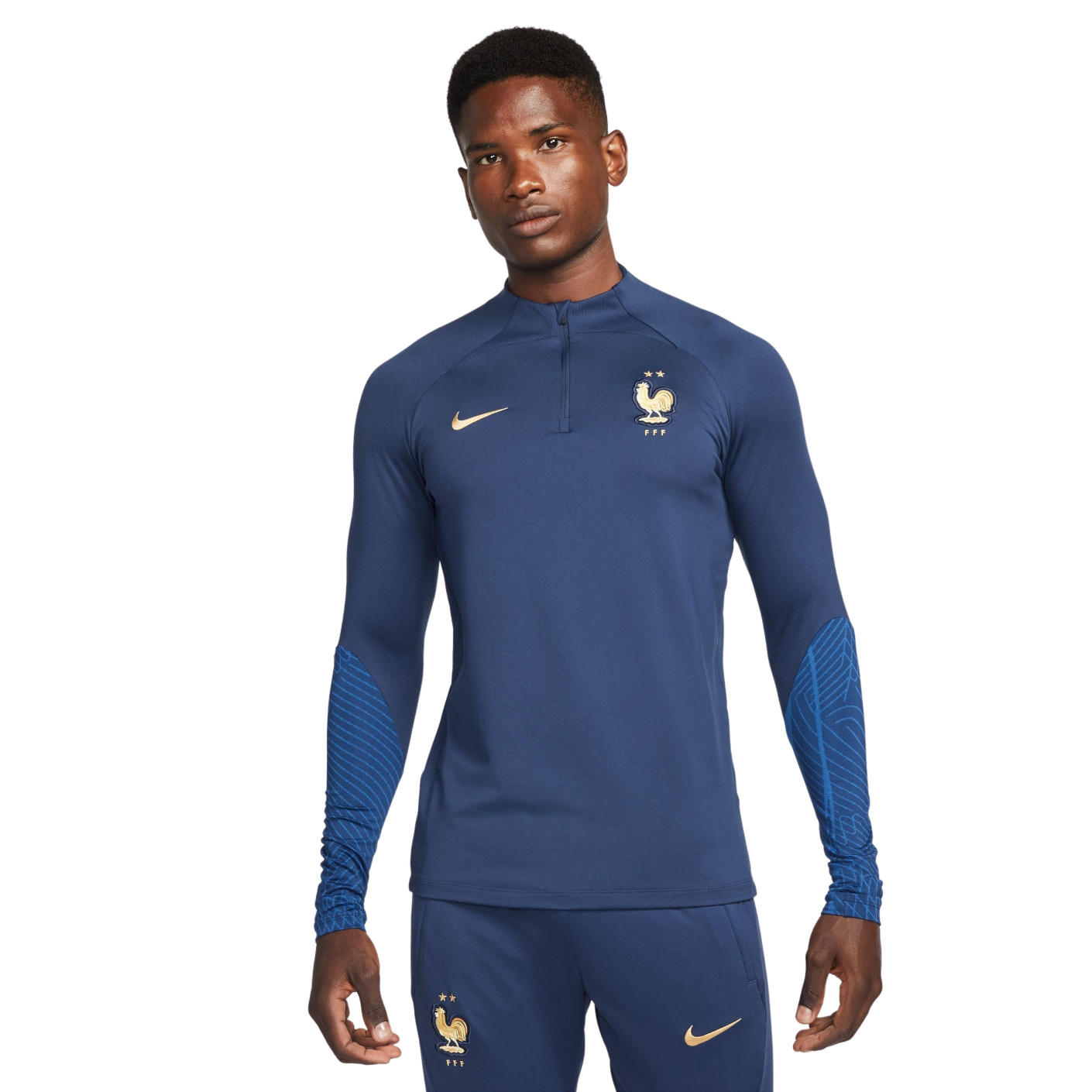 Nike Frankrijk Strike Trainingstrui 2022-2024 Donkerblauw Blauw Goud