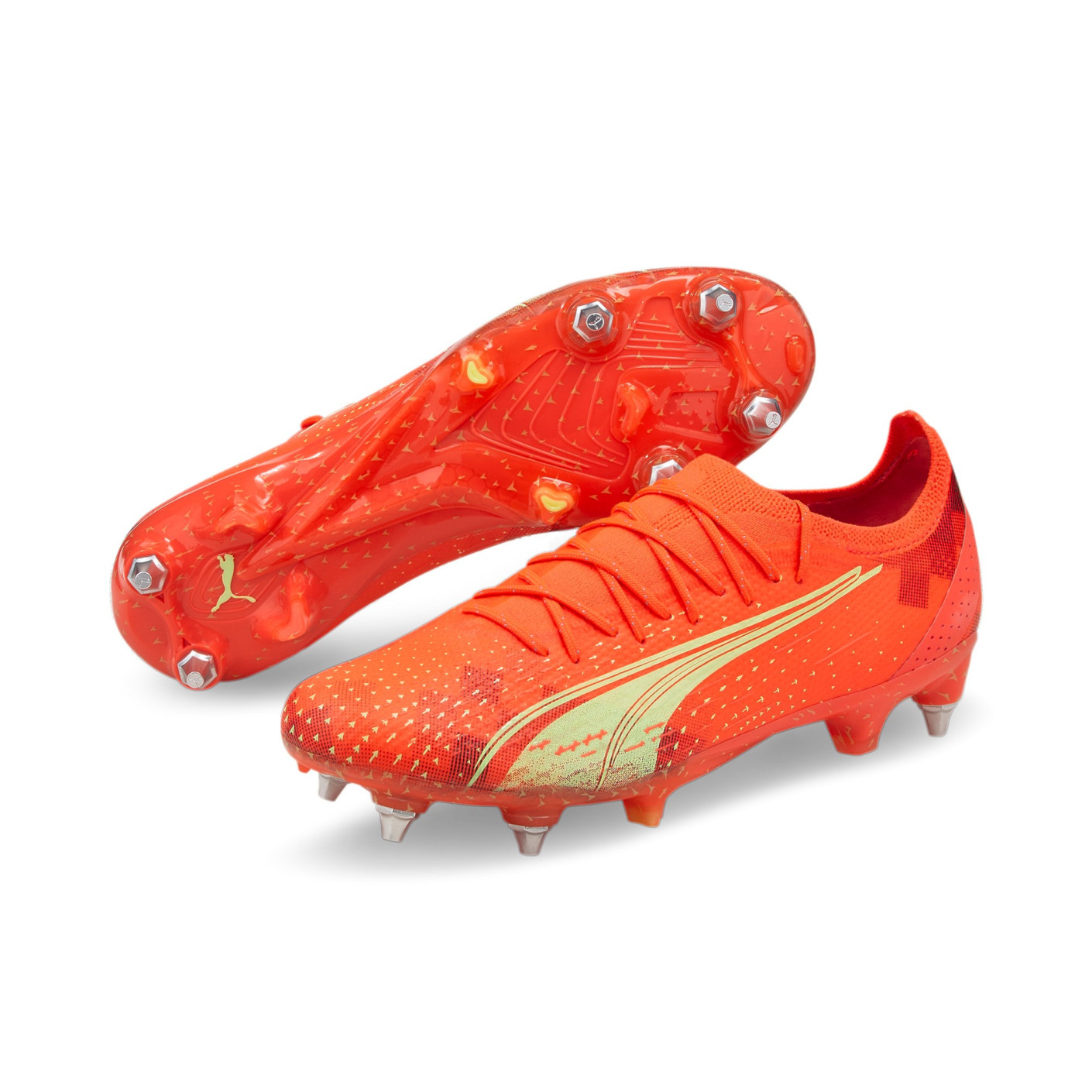 PUMA Ultra Ultimate Crampons Vissés Gazon Naturel Chaussures de Foot (SG) Orange Vert Clair