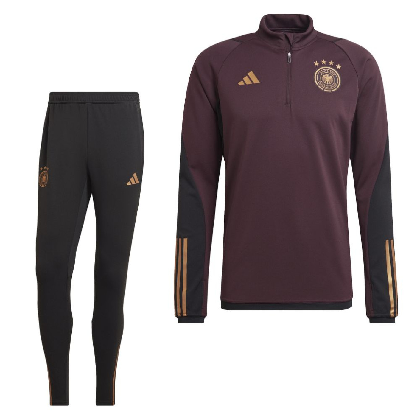 adidas Duitsland Trainingspak 2022-2024 Bordeauxrood Zwart Goud