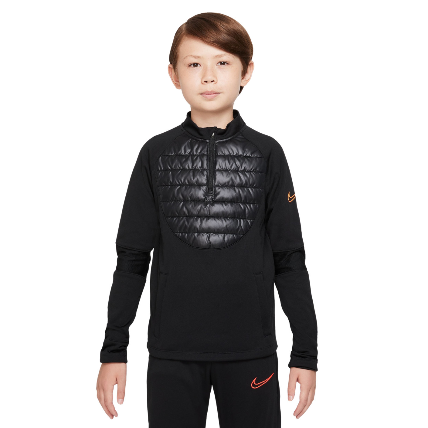 Haut d'Entraînement d'entraînement Nike Therma Padded Academy pour enfants, noir et orange