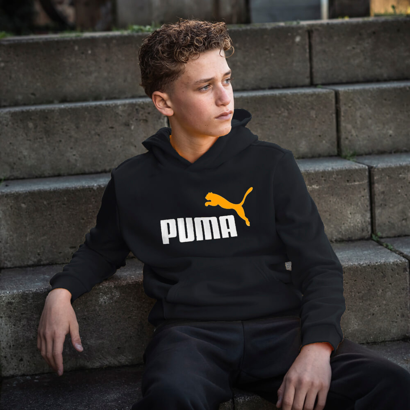 PUMA Essentials 2 College Big Logo Fleece Survetement Sweat a Capuche Enfants Noir Orange Blanc Voetbalshop.be