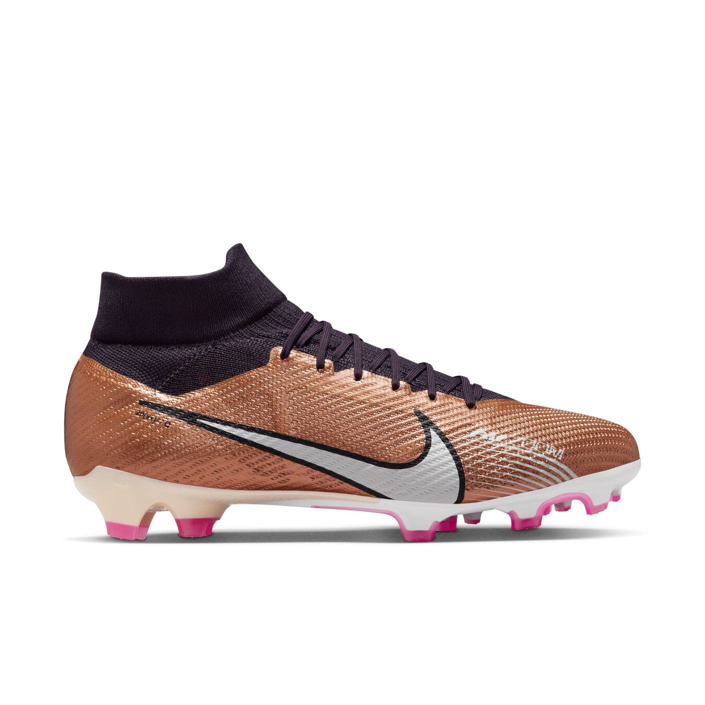 Nike Zoom Mercurial Superfly 9 Pro Gazon Naturel Chaussures de Football (FG) Bronze Noir Blanc