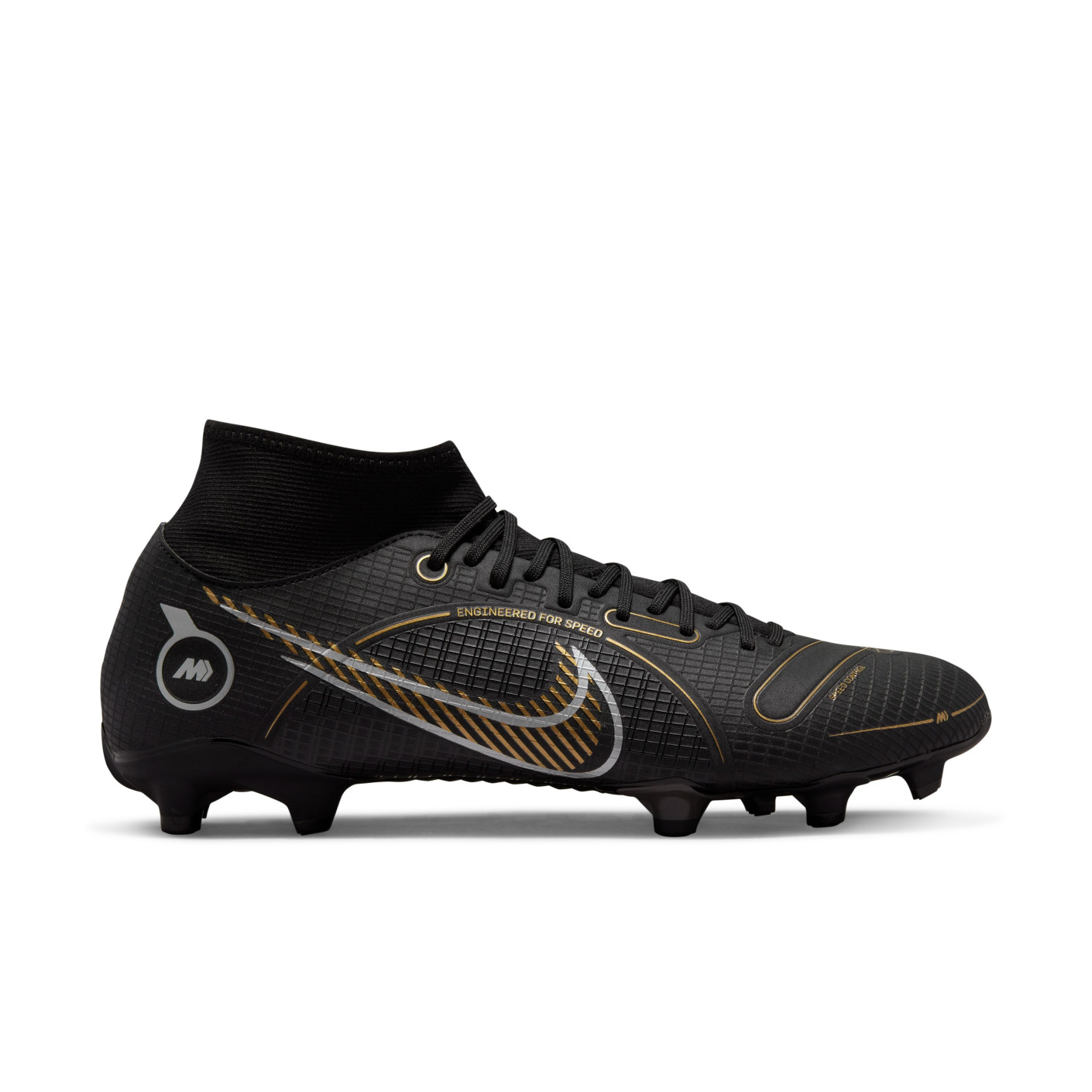 Nike Mercurial Superfly 8 Academy Gras / Kunstgras Voetbalschoenen (MG) Zwart Donkergrijs Goud