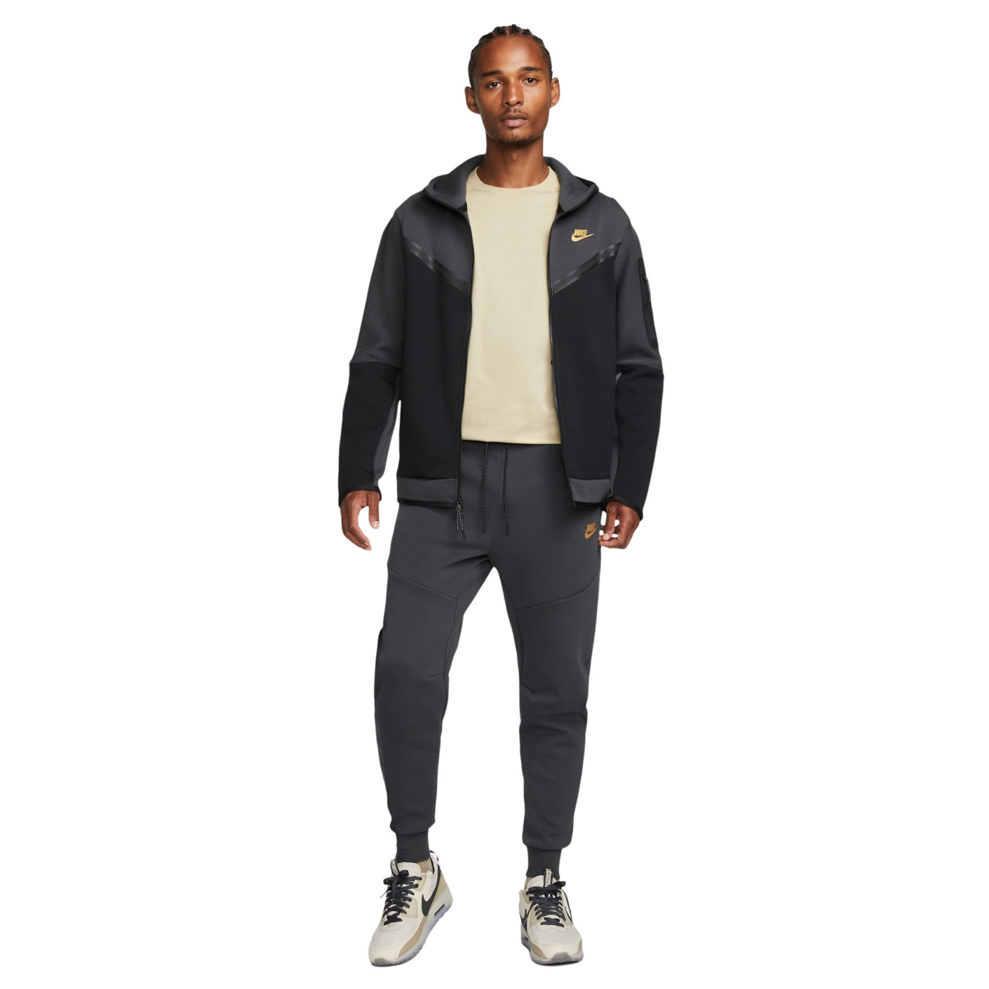 Nike Tech Fleece Full-Zip Trainingspak Donkergrijs Zwart Goud