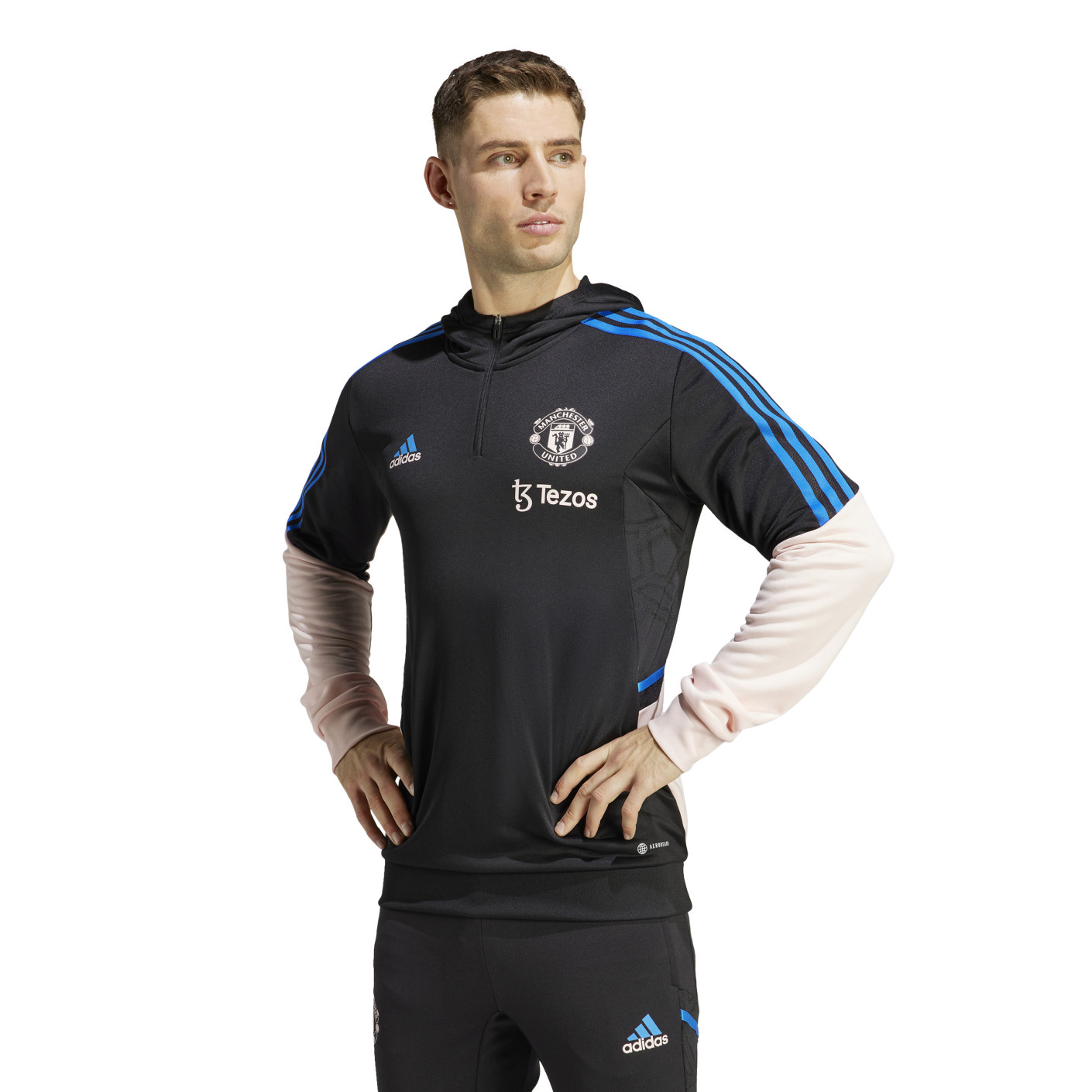 adidas Manchester United Track Hoodie 2022-2023 Zwart Lichtroze Blauw