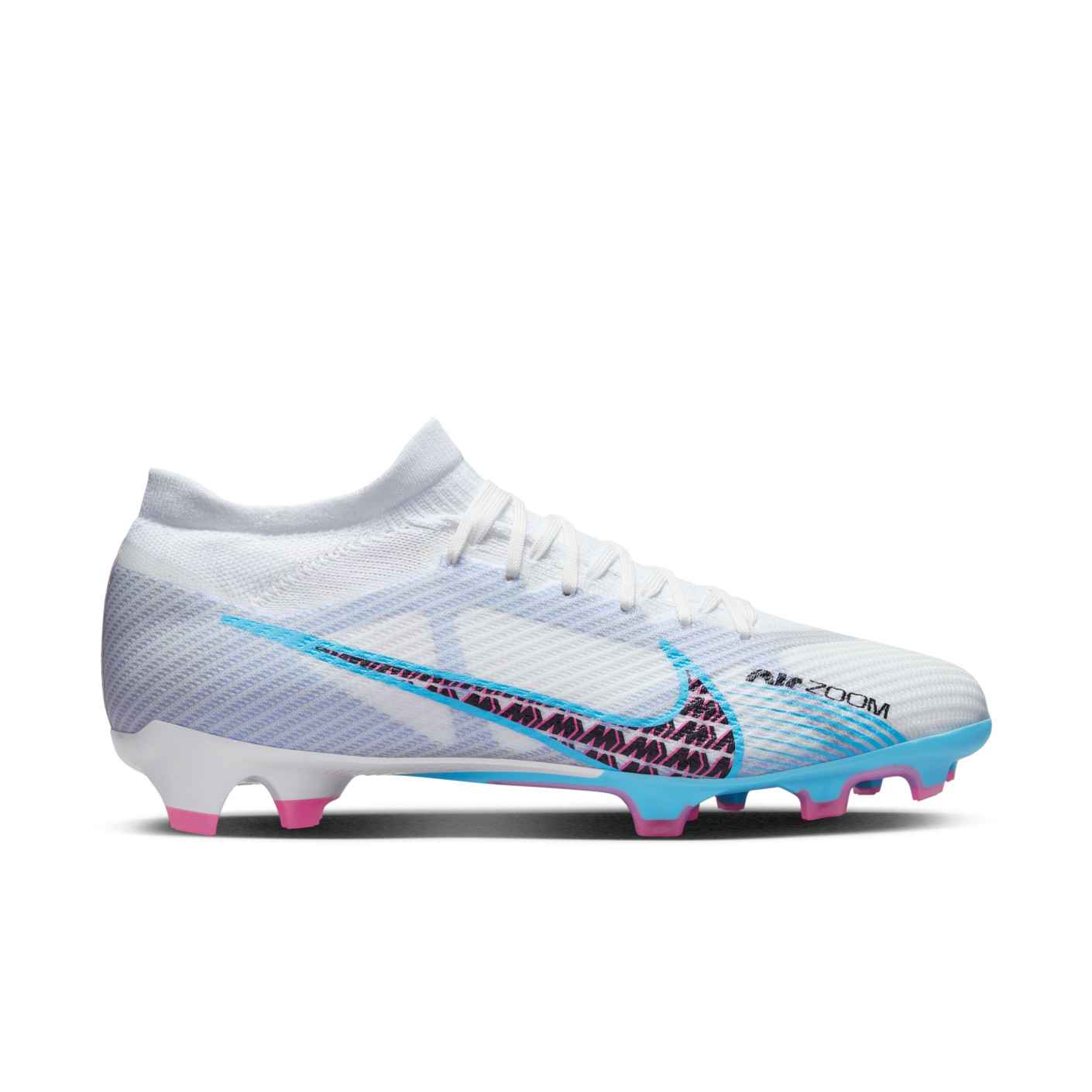 Nike Zoom Mercurial Vapor 15 Pro Gazon Naturel Chaussures de Foot (FG) Blanc Bleu Vif Rose Vif