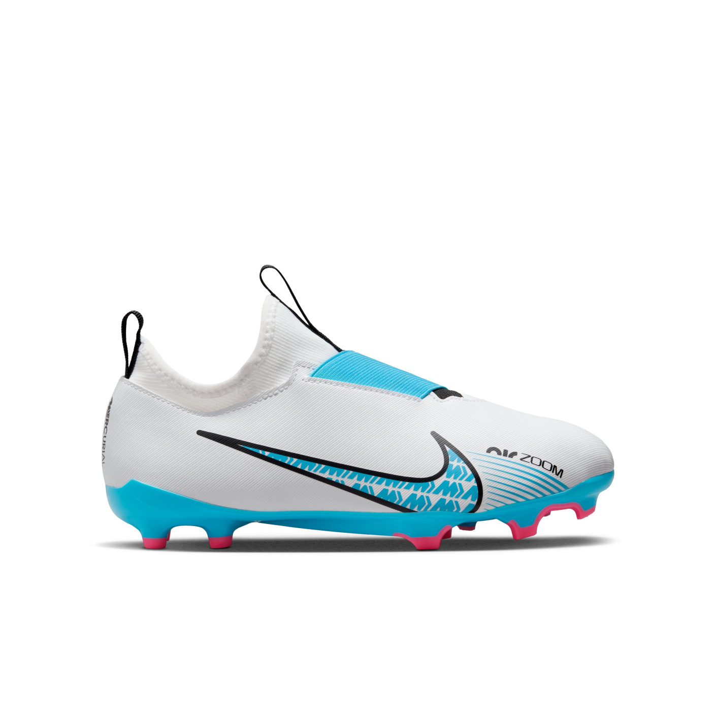 Nike Zoom Mercurial Vapor 15 Academy Sans Lacets Gazon Naturel Artificiel Chaussures de Football (MG) Enfants Blanc Bleu Rose