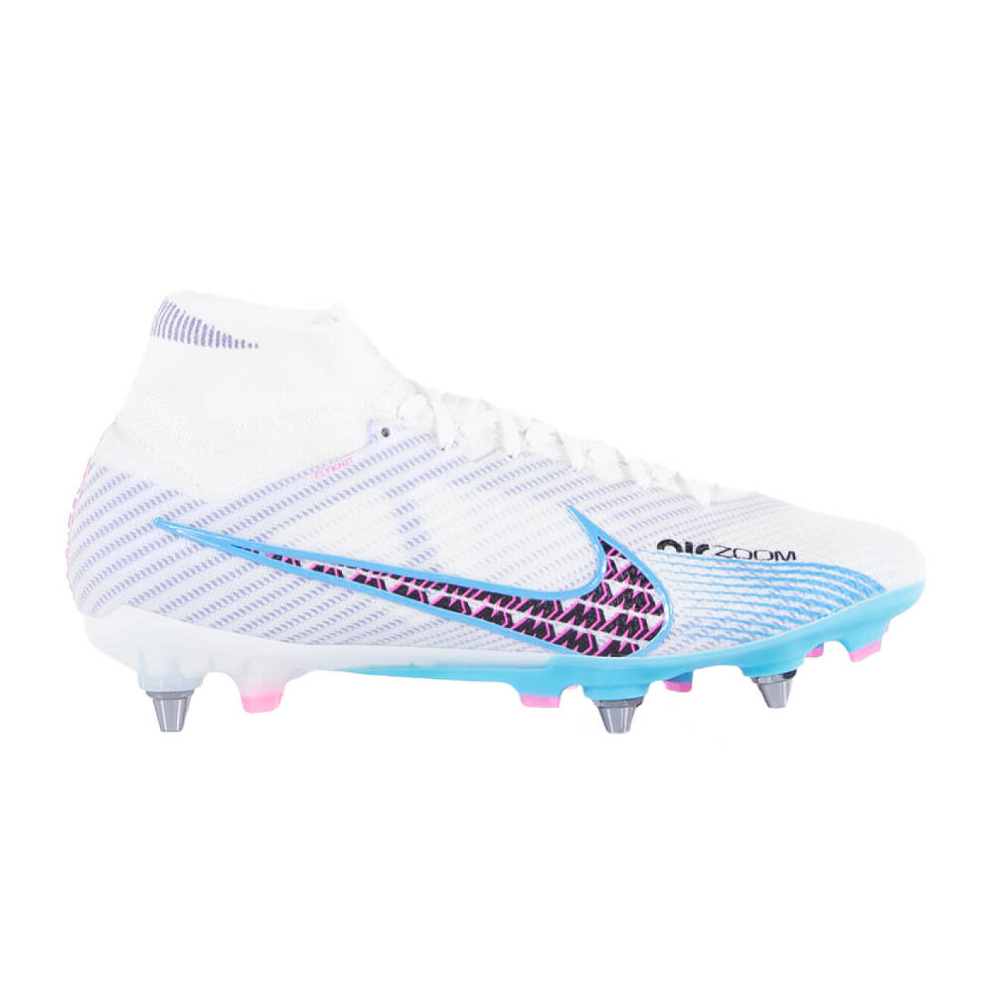 Nike Zoom Mercurial Superfly 9 Elite Crampons Vissés Chaussures de Foot (SG) Pro Player Blanc Bleu Vif Rose Vif